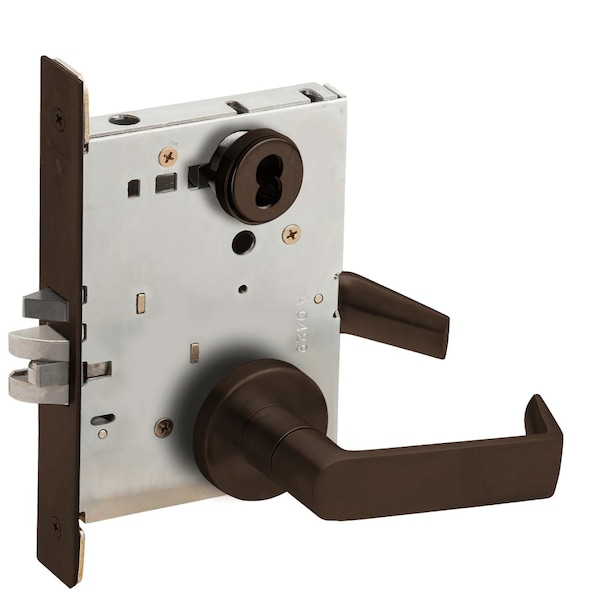 Schlage Grade 1 Entrance Office Mortise Lock, SFIC Prep Less Core, 06 Lever, A Rose, Dark Oxidized Satin Bro L9050B 06A 613 - main